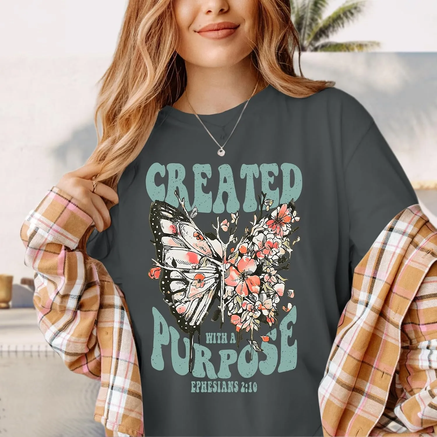 Christian Shirts for Women Jesus Tshirt Faith Religious Bible Verse T Shirt Oversized Boho Butterfly Graphic Tees Top