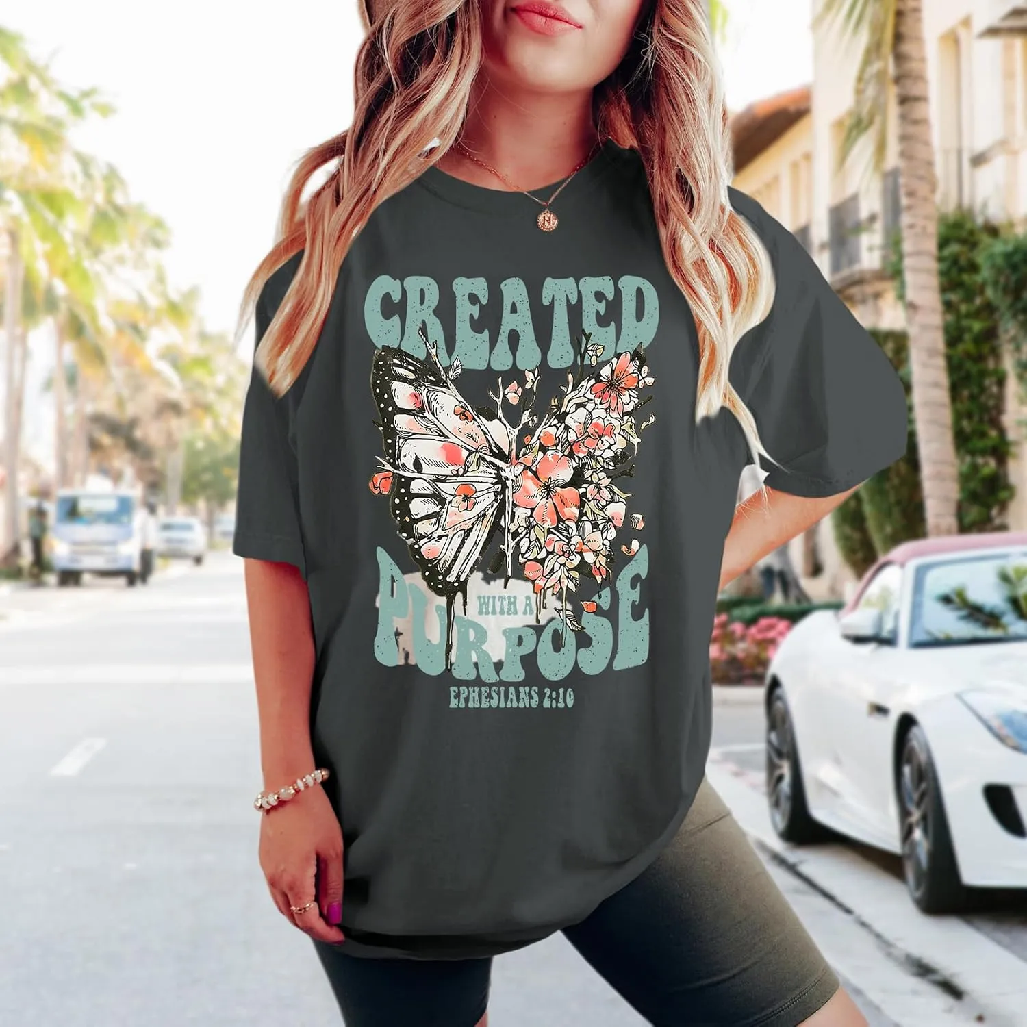 Christian Shirts for Women Jesus Tshirt Faith Religious Bible Verse T Shirt Oversized Boho Butterfly Graphic Tees Top