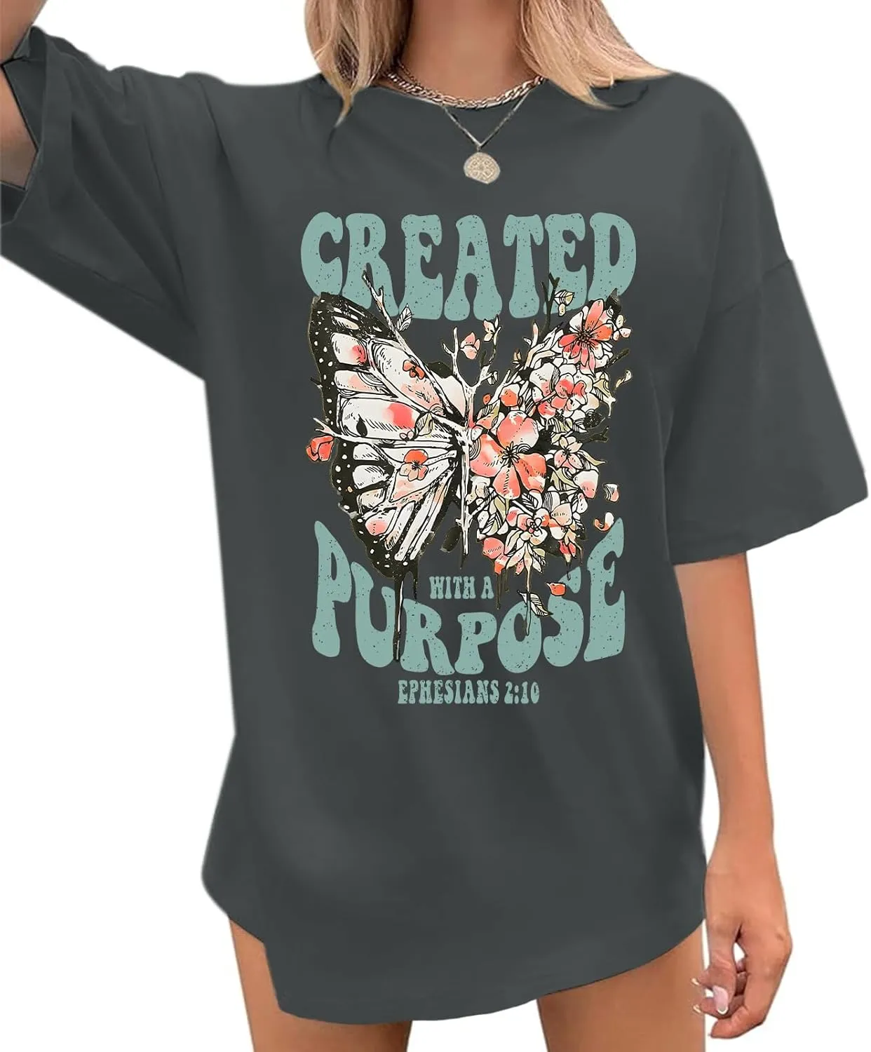 Christian Shirts for Women Jesus Tshirt Faith Religious Bible Verse T Shirt Oversized Boho Butterfly Graphic Tees Top