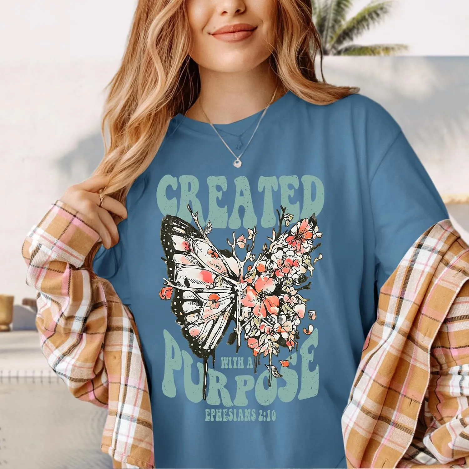 Christian Shirts for Women Jesus Tshirt Faith Religious Bible Verse T Shirt Oversized Boho Butterfly Graphic Tees Top
