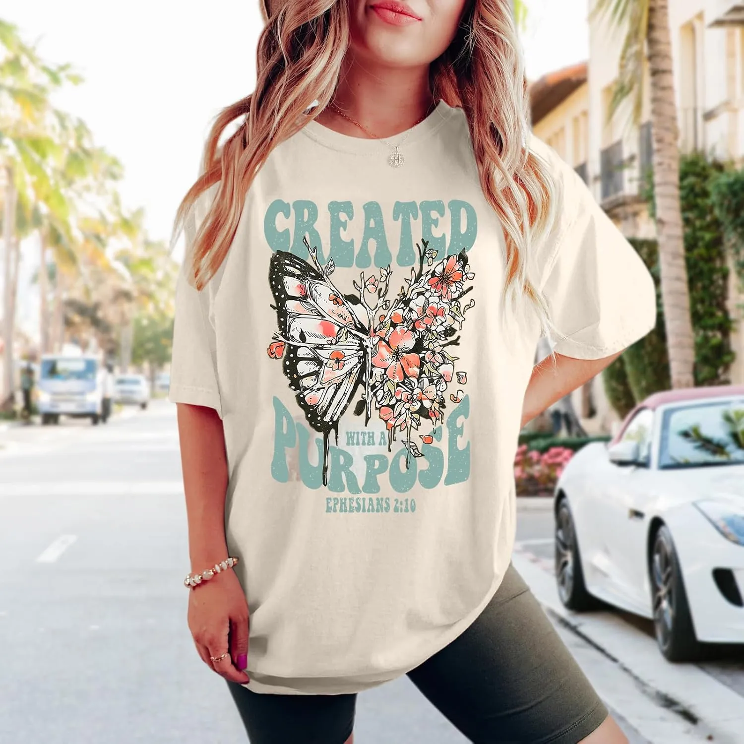 Christian Shirts for Women Jesus Tshirt Faith Religious Bible Verse T Shirt Oversized Boho Butterfly Graphic Tees Top