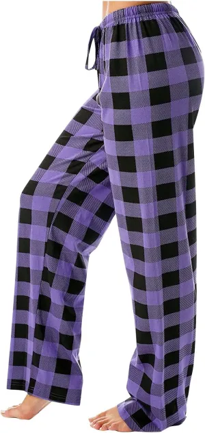 Christmas Pants for Women Buffalo Plaid Soft Touch Sleep Trousers Elastic Waistband Straight Leg Joggers Sweatpants