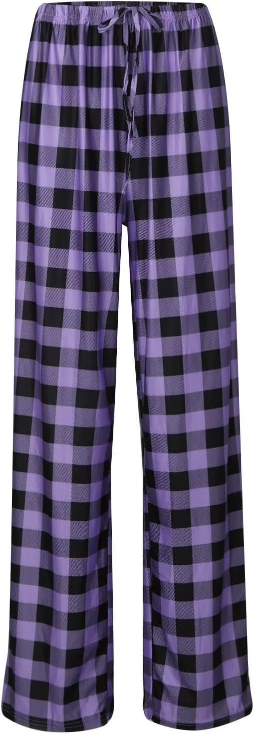 Christmas Pants for Women Buffalo Plaid Soft Touch Sleep Trousers Elastic Waistband Straight Leg Joggers Sweatpants