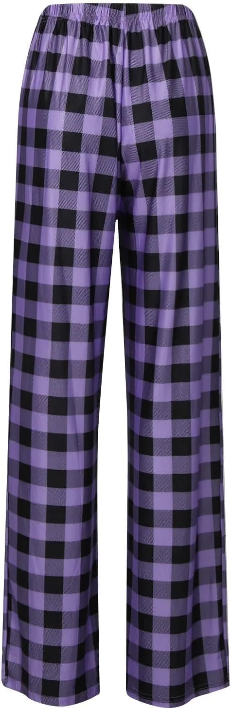 Christmas Pants for Women Buffalo Plaid Soft Touch Sleep Trousers Elastic Waistband Straight Leg Joggers Sweatpants
