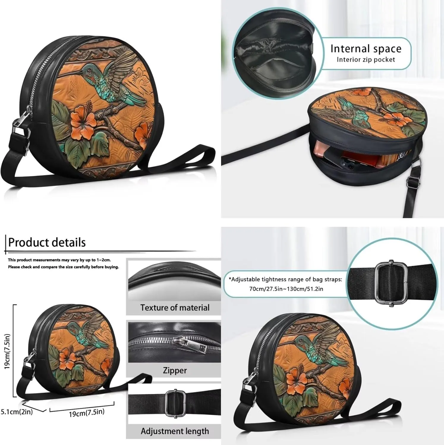 Circle Purse Set for Women Girls, PU Round Crossbody Bag with PU Wallet for Party Work