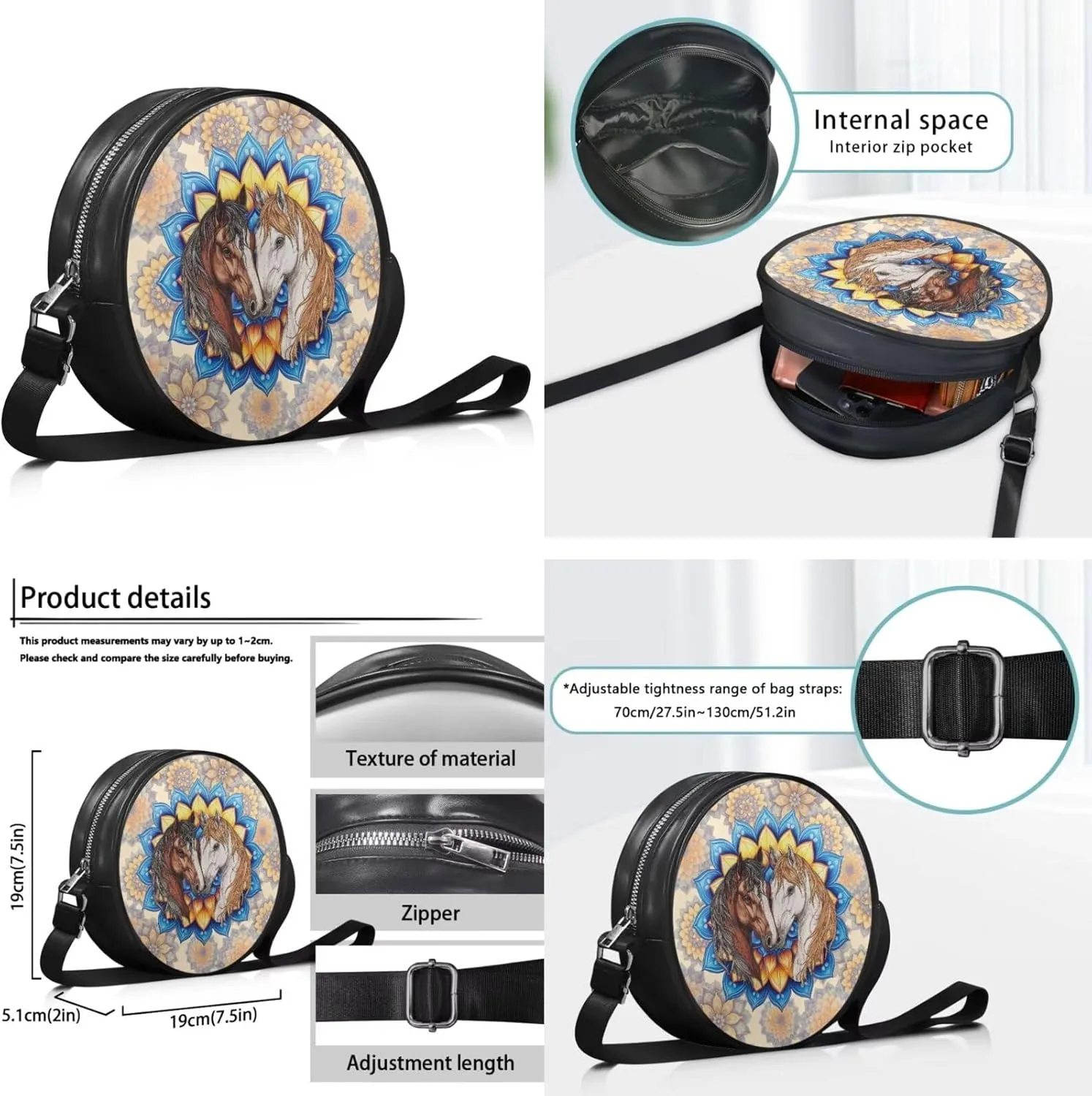 Circle Purse Set for Women Girls, PU Round Crossbody Bag with PU Wallet for Party Work