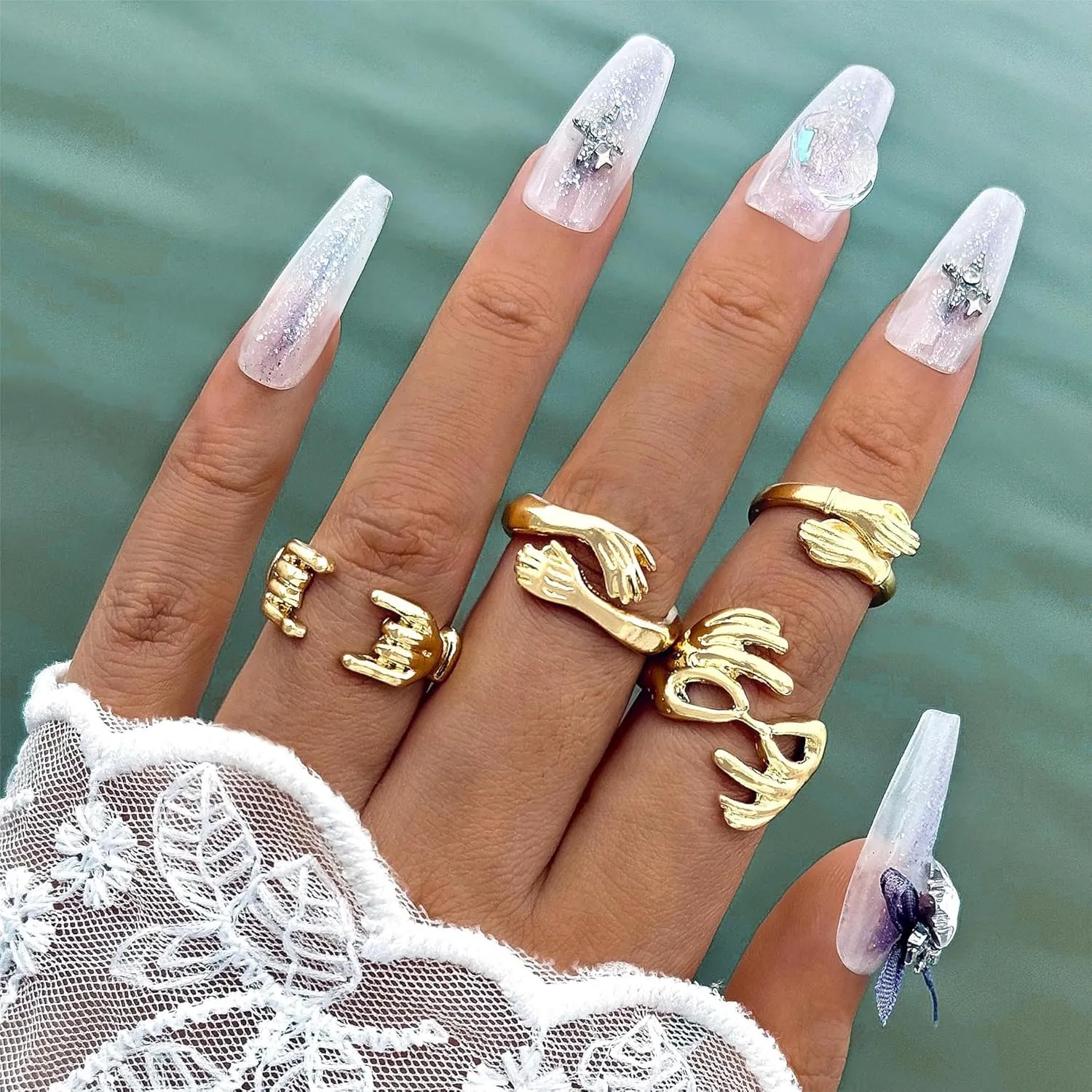 CJIAYUJEW Gold Stackable Rings Dainty Open Rings Set for Women Chunky Gold 6Pcs Stacking Ring Adjustable Knuckle Ring Finger Jewelry