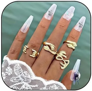 CJIAYUJEW Gold Stackable Rings Dainty Open Rings Set for Women Chunky Gold 6Pcs Stacking Ring Adjustable Knuckle Ring Finger Jewelry