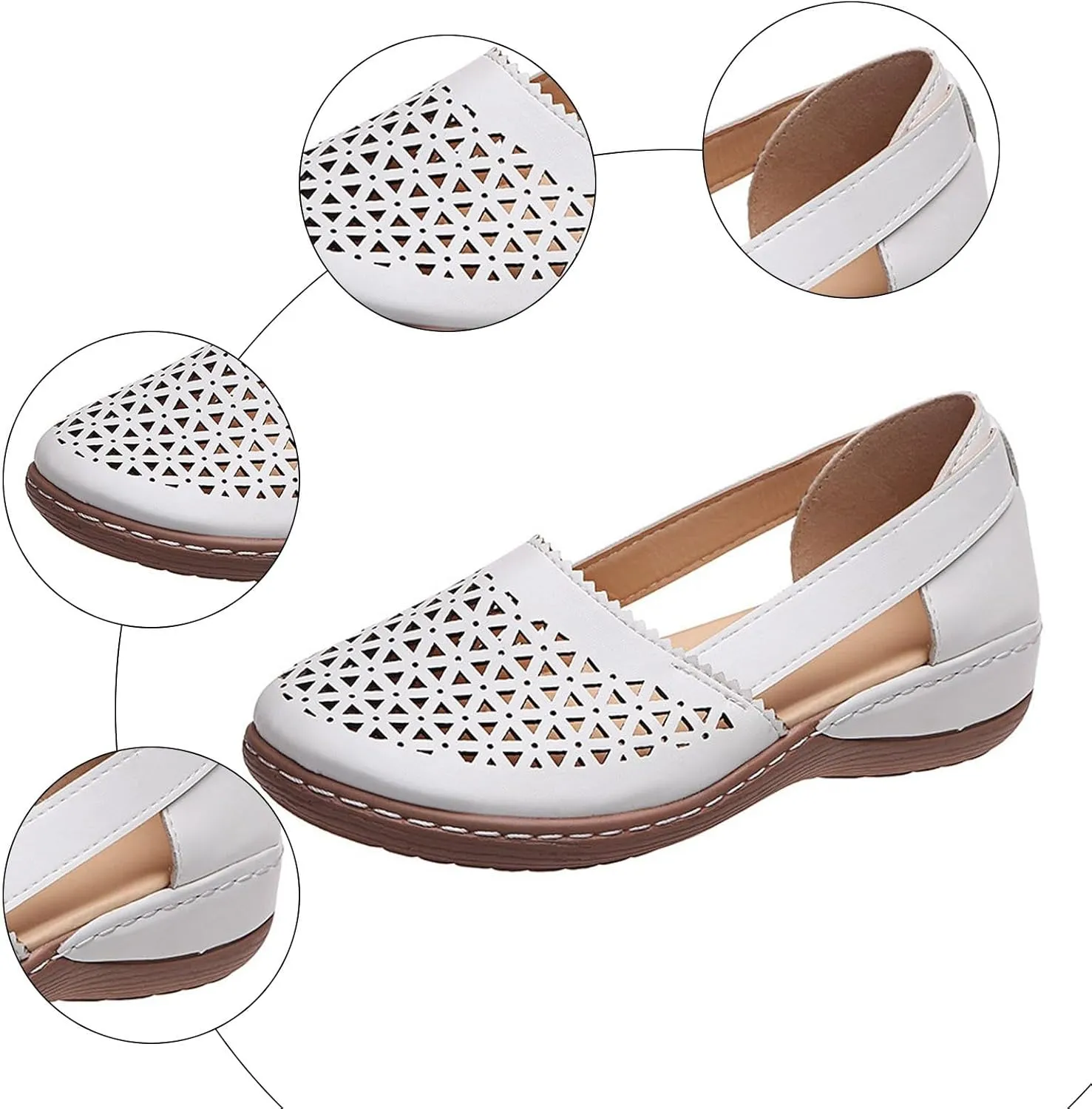 Closed Toe Sandals for Women 2025, Women Dressy Comfortable Flat Sandals with Arch Support Slip On Walking Sandal Breathable Hollow Out Sandal Beach Boho Summer Shoes