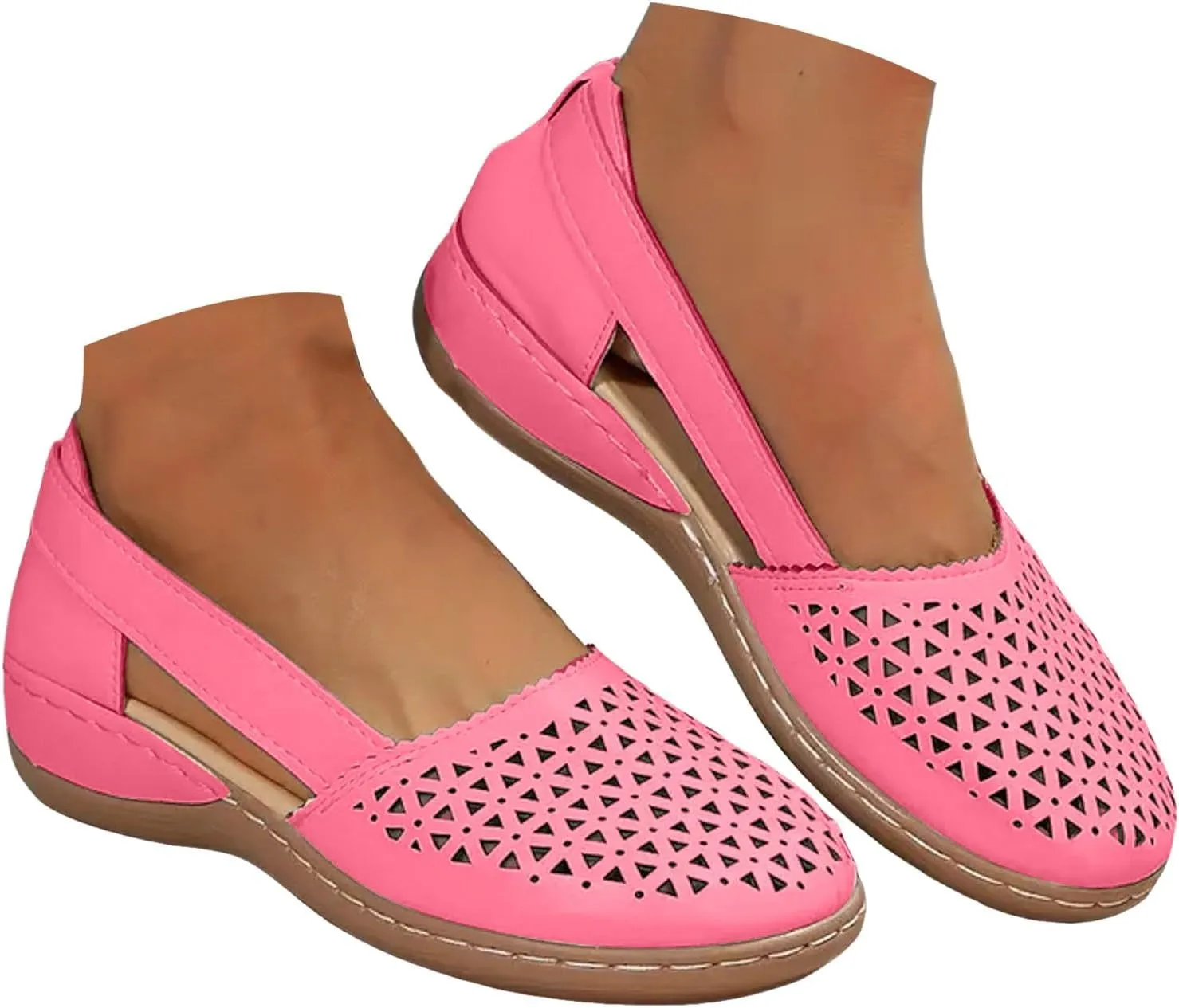 Closed Toe Sandals for Women 2025, Women Dressy Comfortable Flat Sandals with Arch Support Slip On Walking Sandal Breathable Hollow Out Sandal Beach Boho Summer Shoes