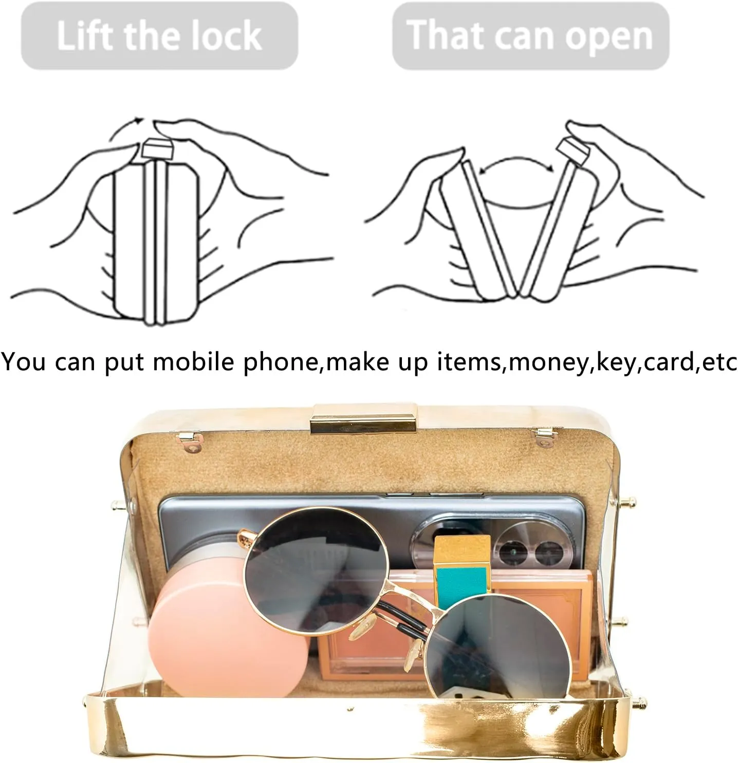 Clutch Purses for Women, Evening Bag, Elegant Metallic Clutch Purse with Chain for Wedding, Party and Formal Event