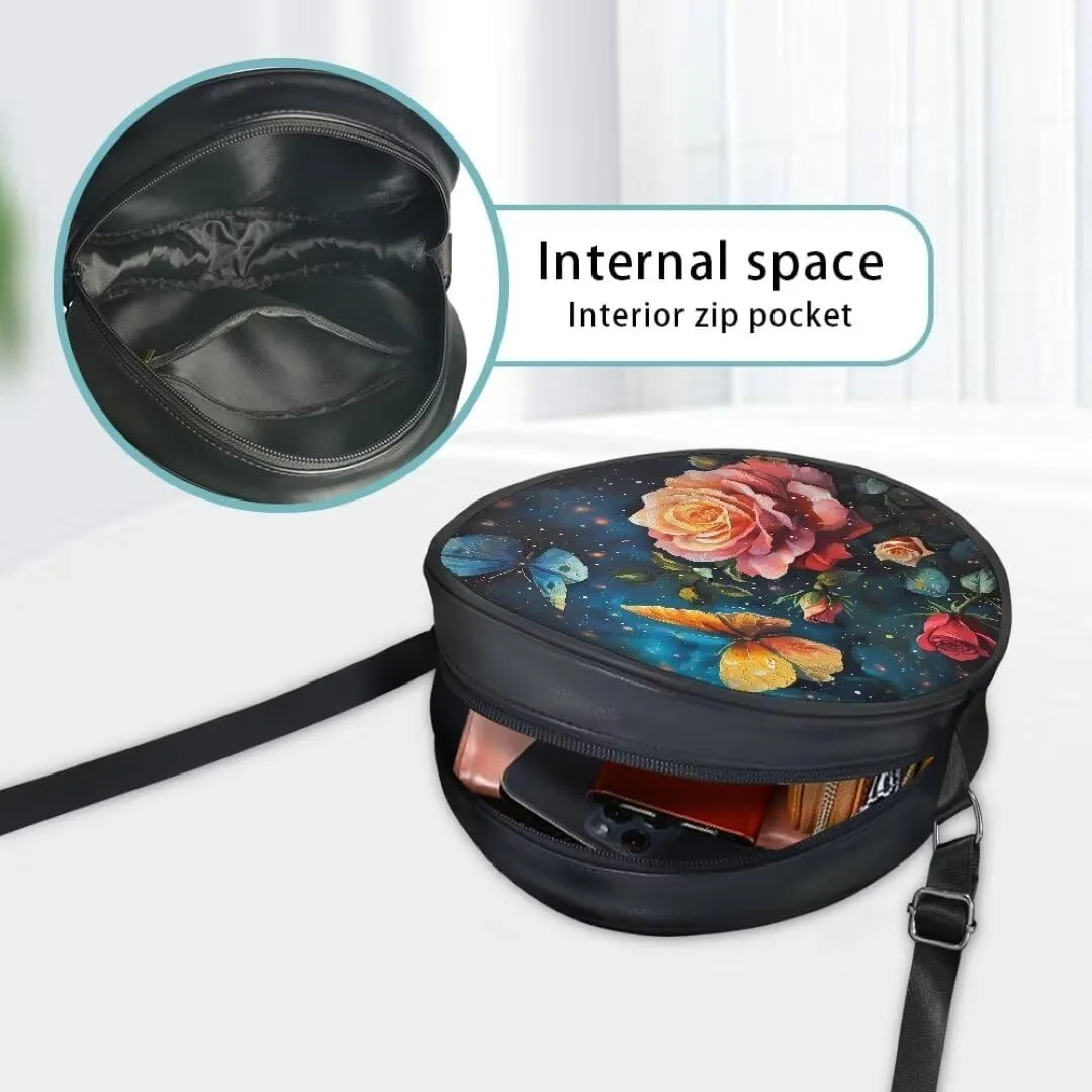 Coldinair Galaxy Butterfly Crossbody Bag for Women Girls,Leather Circle Crossbody Shoulder Bag