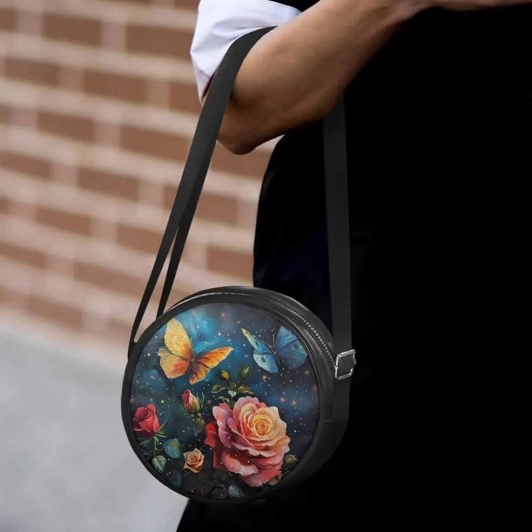 Coldinair Galaxy Butterfly Crossbody Bag for Women Girls,Leather Circle Crossbody Shoulder Bag