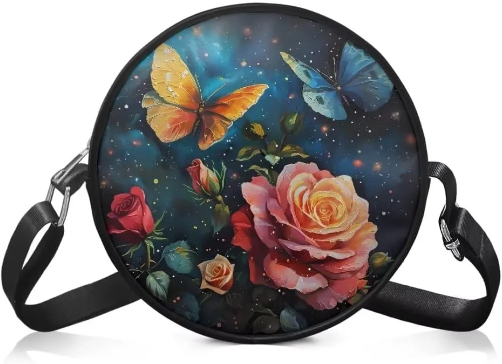 Coldinair Galaxy Butterfly Crossbody Bag for Women Girls,Leather Circle Crossbody Shoulder Bag