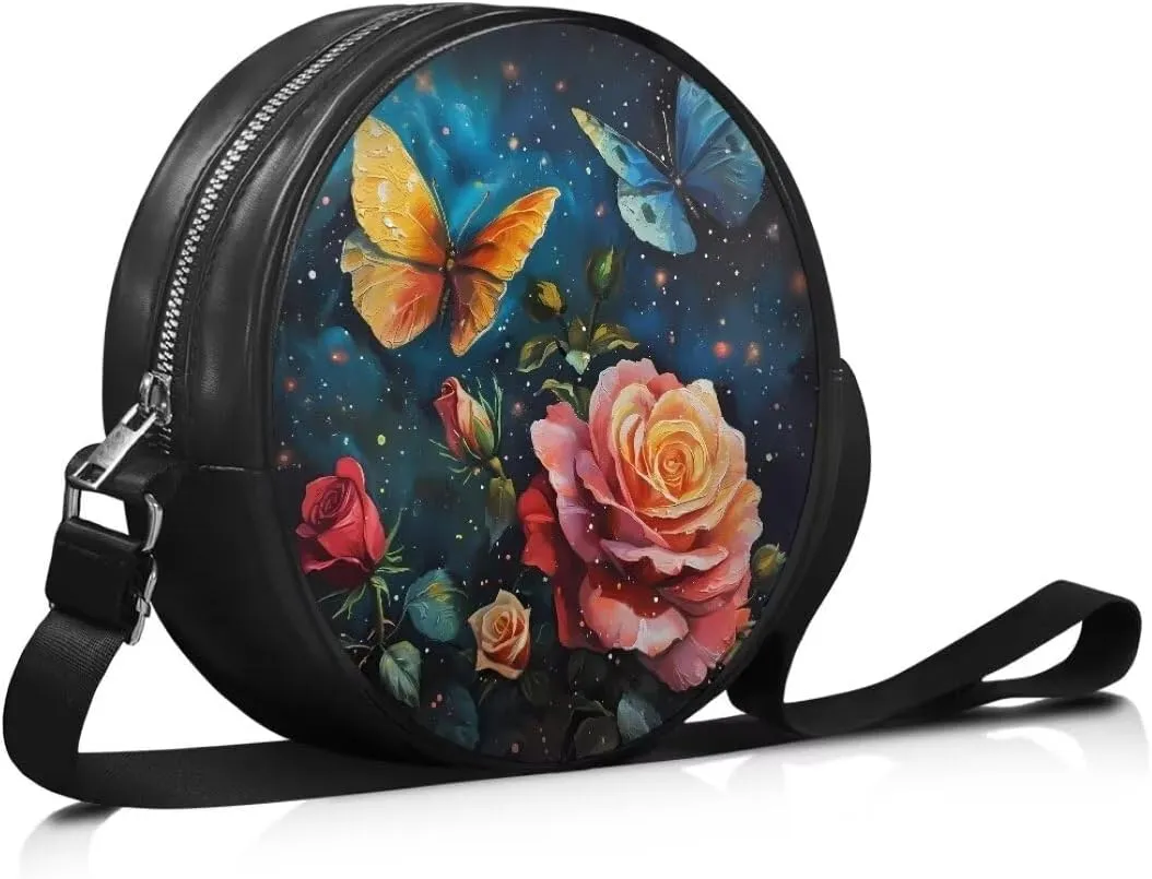 Coldinair Galaxy Butterfly Crossbody Bag for Women Girls,Leather Circle Crossbody Shoulder Bag
