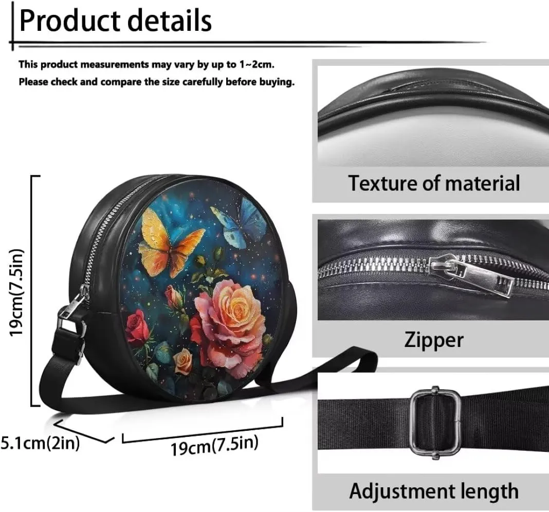 Coldinair Galaxy Butterfly Crossbody Bag for Women Girls,Leather Circle Crossbody Shoulder Bag