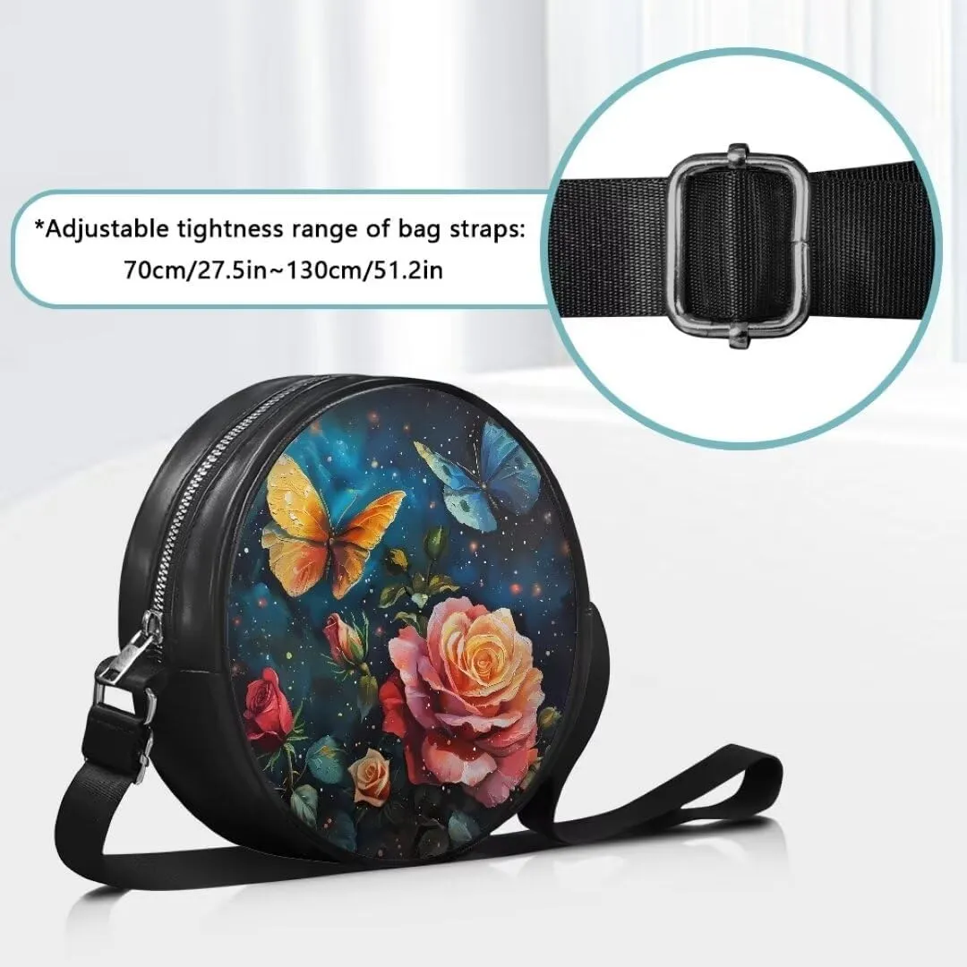 Coldinair Galaxy Butterfly Crossbody Bag for Women Girls,Leather Circle Crossbody Shoulder Bag