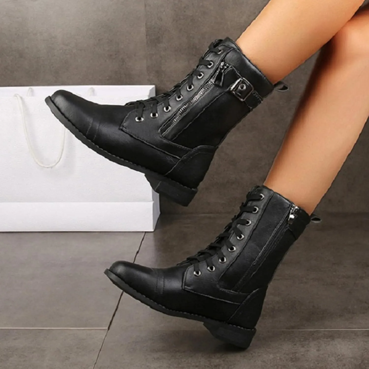 Combat Boots Womens Ankle Black Ankle Booties for Women Women's Ankle Boots Hiking Boot Laces Men Soft Sole Fashion Closed Toe Wide Fit Available
