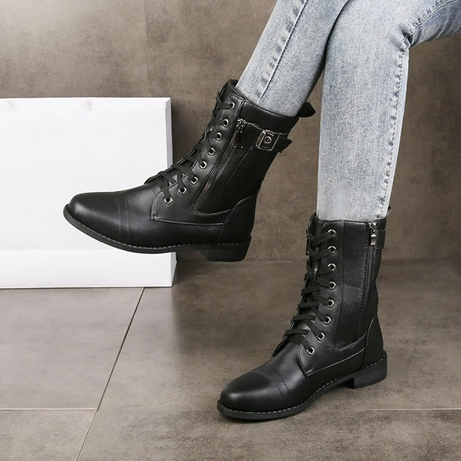 Combat Boots Womens Ankle Black Ankle Booties for Women Women's Ankle Boots Hiking Boot Laces Men Soft Sole Fashion Closed Toe Wide Fit Available