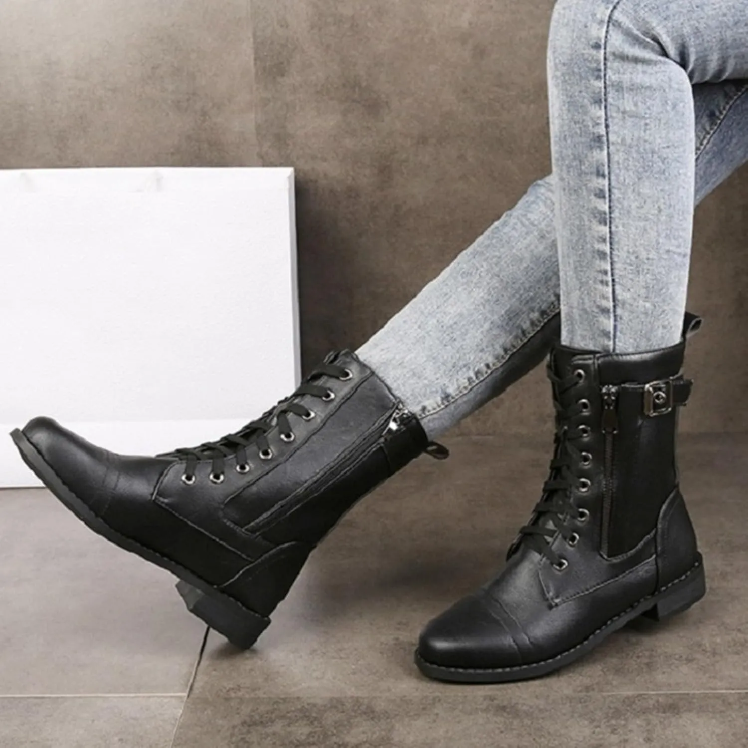 Combat Boots Womens Ankle Black Ankle Booties for Women Women's Ankle Boots Hiking Boot Laces Men Soft Sole Fashion Closed Toe Wide Fit Available