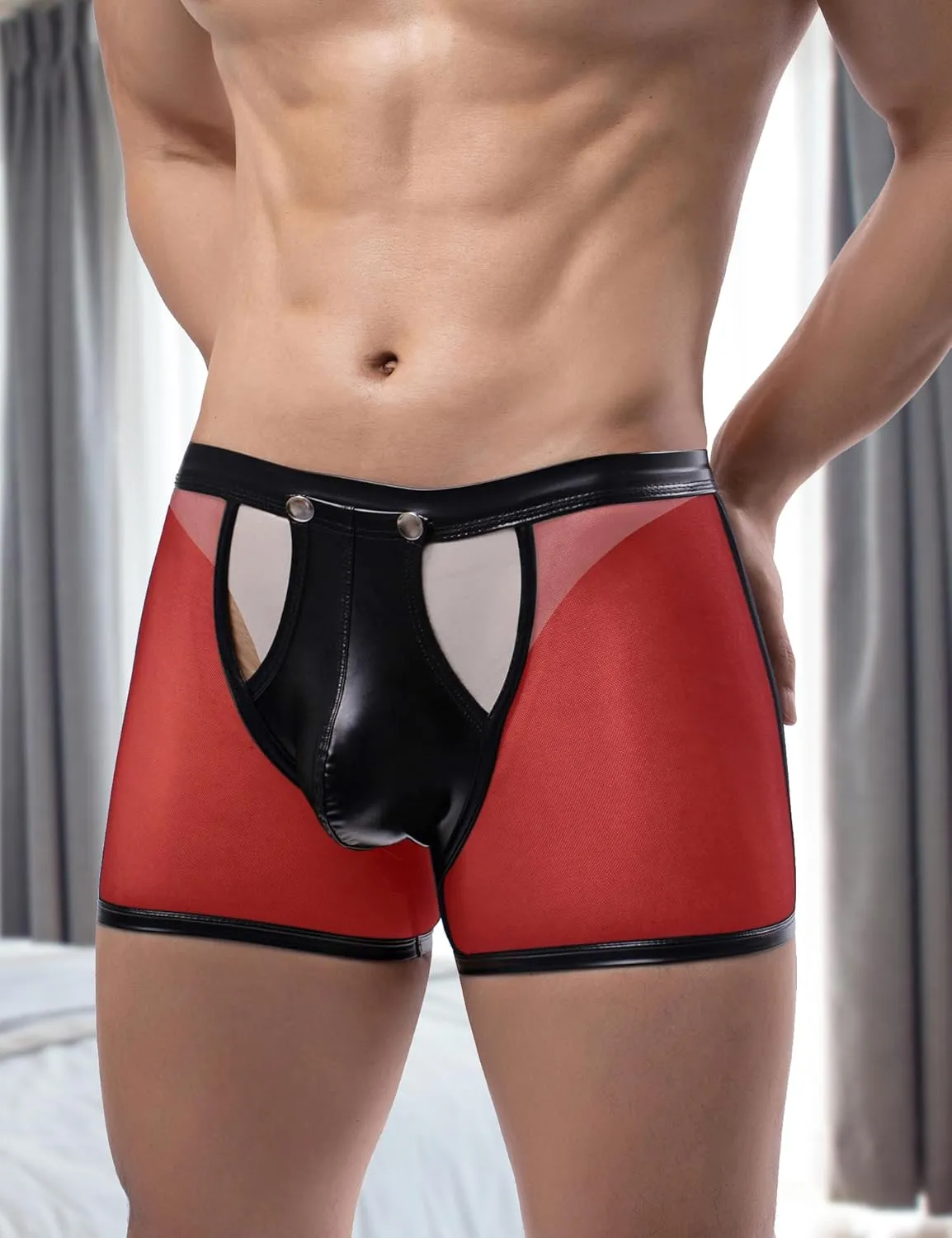 comeondear Mens Underwear Lingerie for Men Shorts Pants with Removable Pouch See Through Lace Boxer Briefs Erotic Clubwear