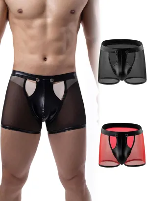 comeondear Mens Underwear Lingerie for Men Shorts Pants with Removable Pouch See Through Lace Boxer Briefs Erotic Clubwear