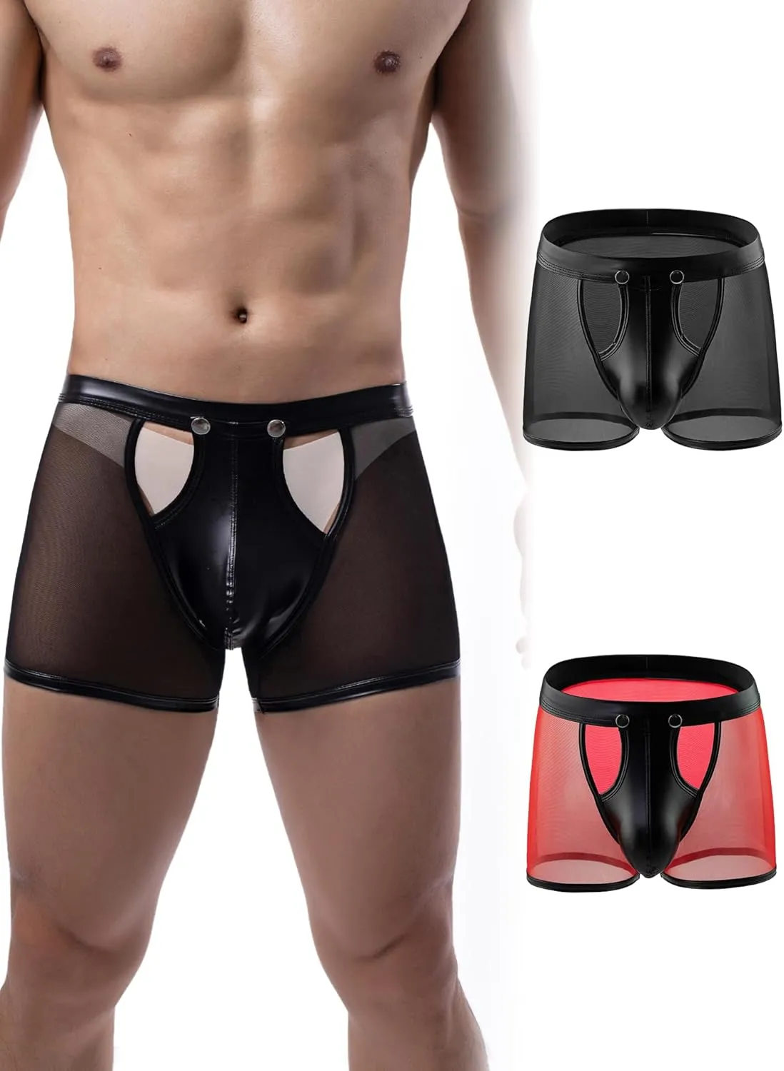 comeondear Mens Underwear Lingerie for Men Shorts Pants with Removable Pouch See Through Lace Boxer Briefs Erotic Clubwear