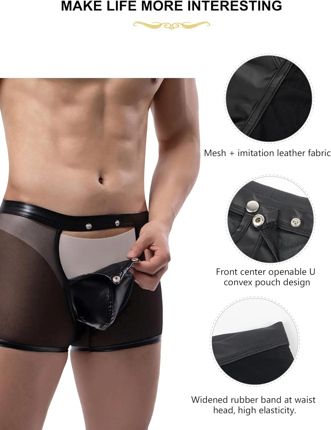 comeondear Mens Underwear Lingerie for Men Shorts Pants with Removable Pouch See Through Lace Boxer Briefs Erotic Clubwear