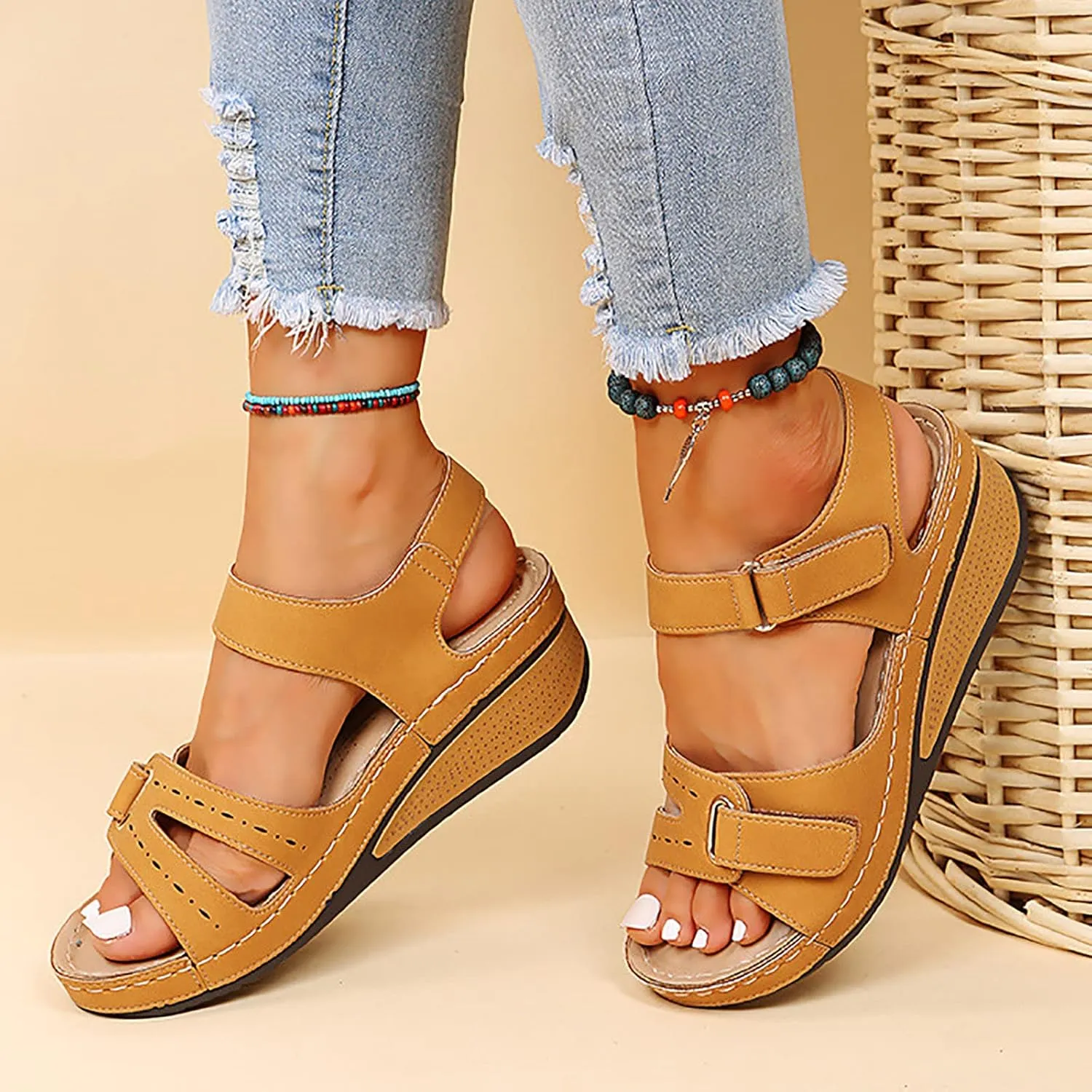 Comfortable Sandals for Women Dressy Summer Orthopedic Sandals Walking Shoes with Arch Support Platform Sandals