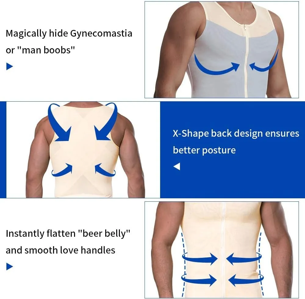 Compression Shirts for Men Body Shaper Slimming Shirts Shapewear with Zipper