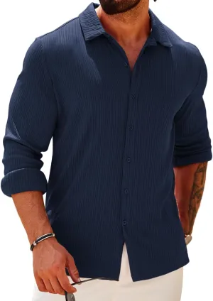 COOFANDY Athletic Fit Dress Shirts for Men Ribbed Knit Textured Button Down Shirts