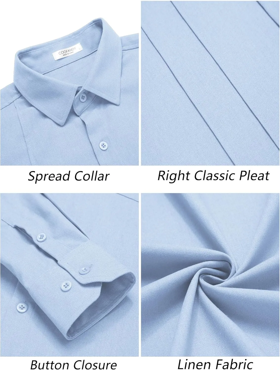 COOFANDY Men Linen Cuban Guayabera Shirts - Long Sleeve Dress & Beach Wedding Shirts