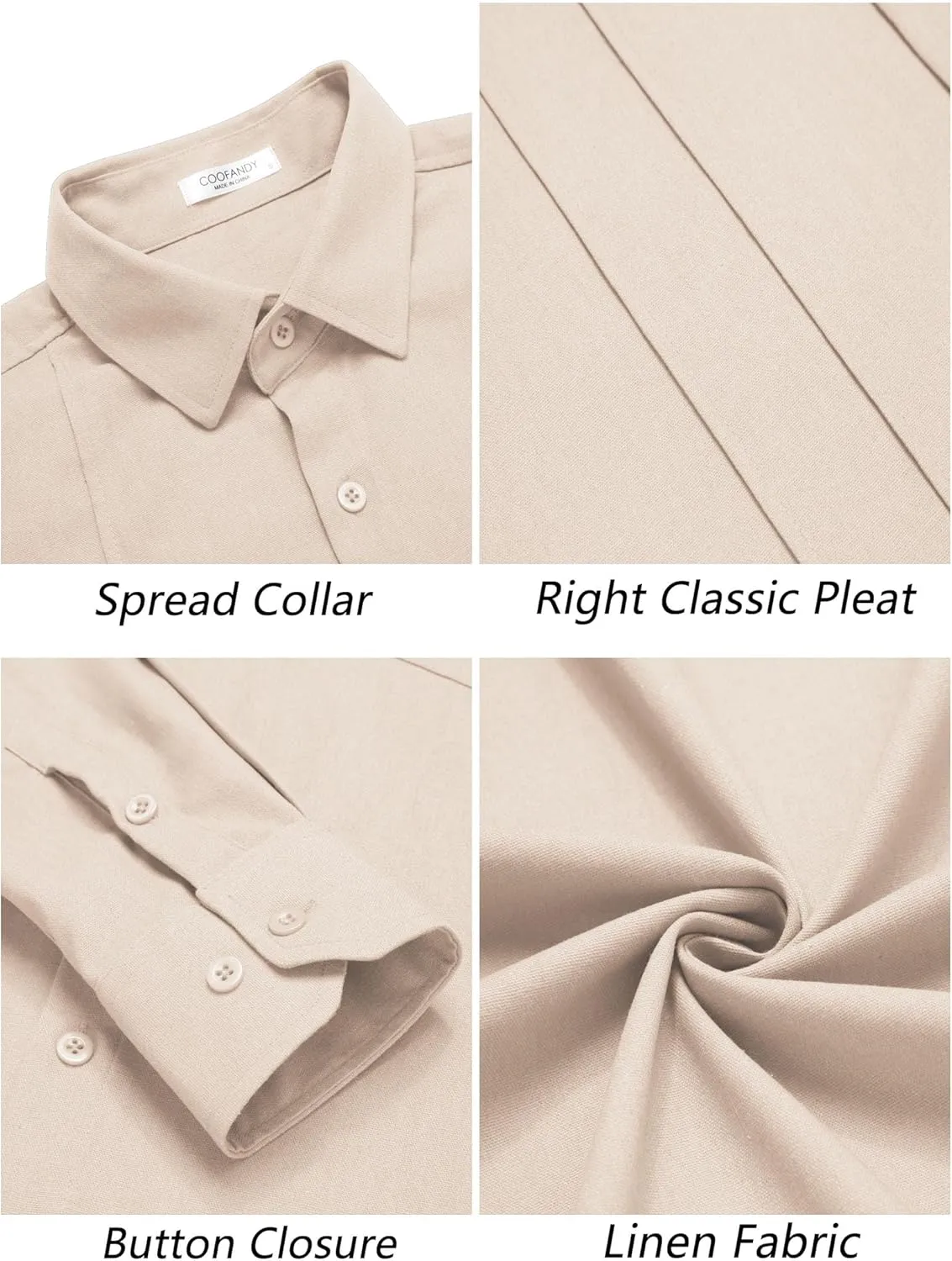 COOFANDY Men Linen Cuban Guayabera Shirts - Long Sleeve Dress & Beach Wedding Shirts