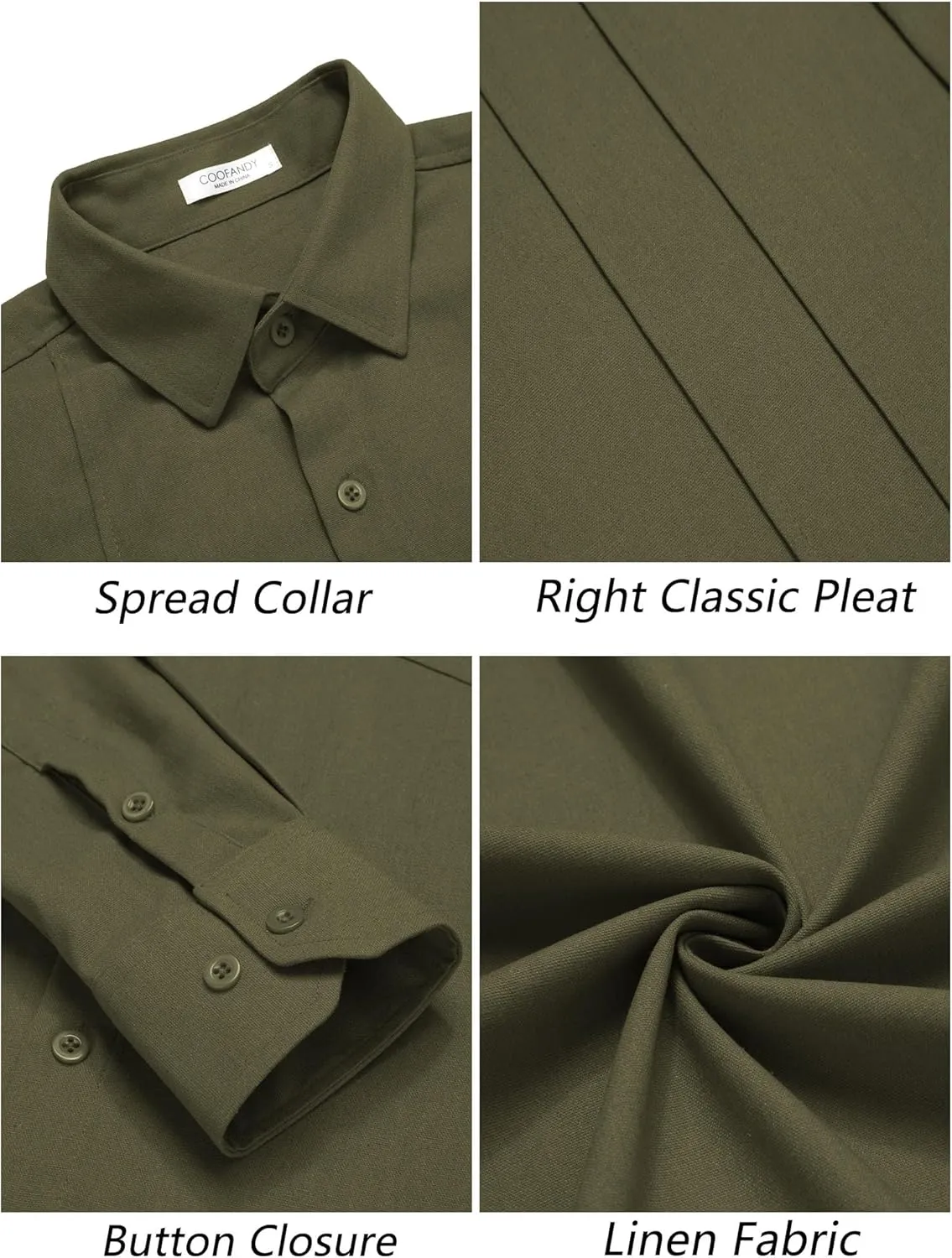 COOFANDY Men Linen Cuban Guayabera Shirts - Long Sleeve Dress & Beach Wedding Shirts