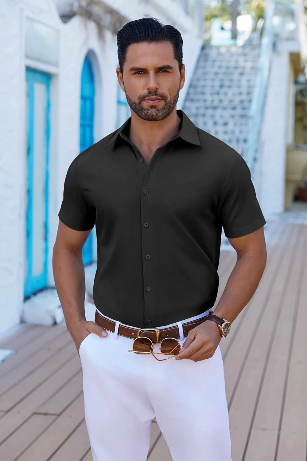 COOFANDY Mens Button Down Shirts Short Sleeve Casual Shirt Summer Untucked Dress Shirts