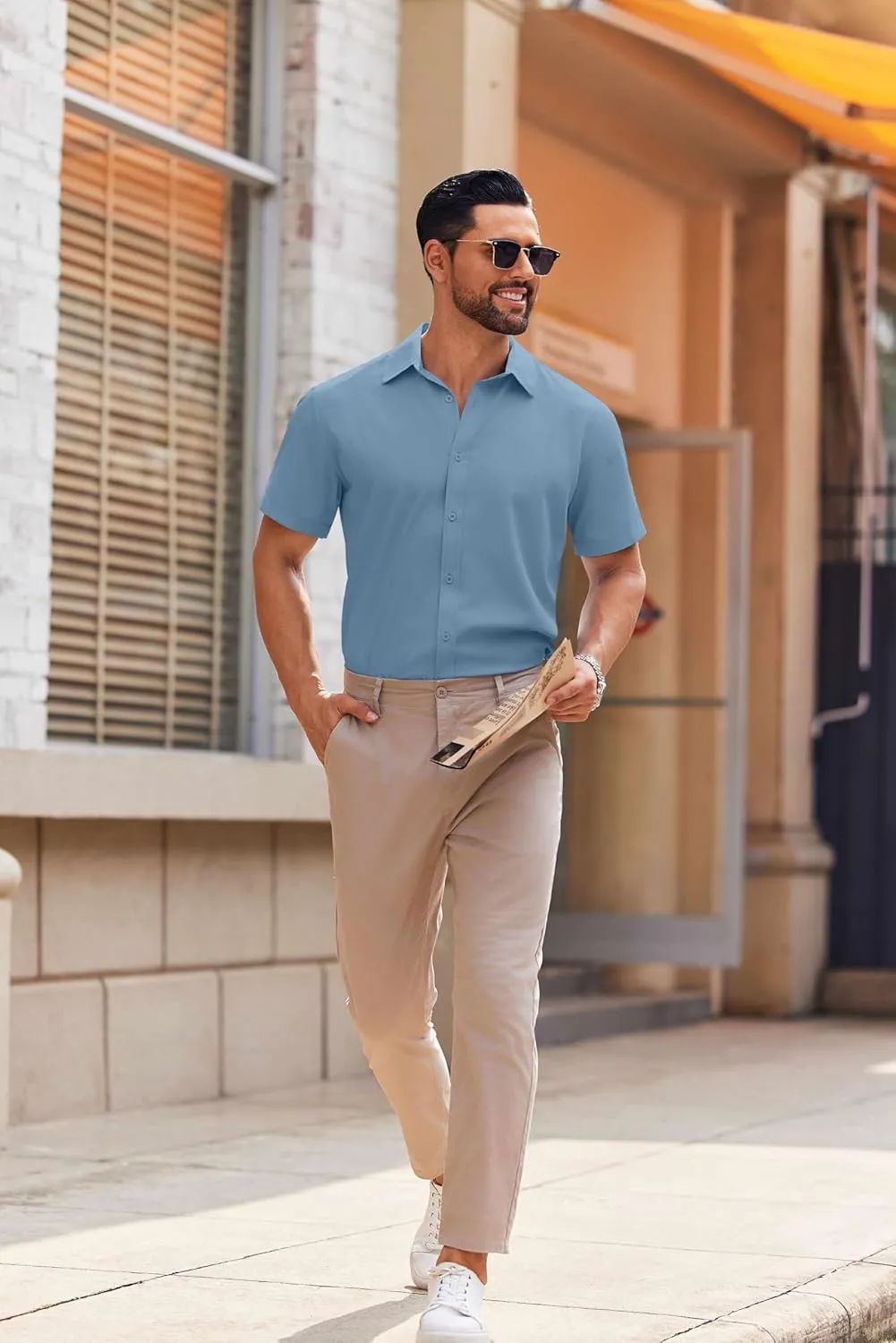 COOFANDY Men's Casual Button Down Shirts Short Sleeve Summer Untucked Dress Shirts