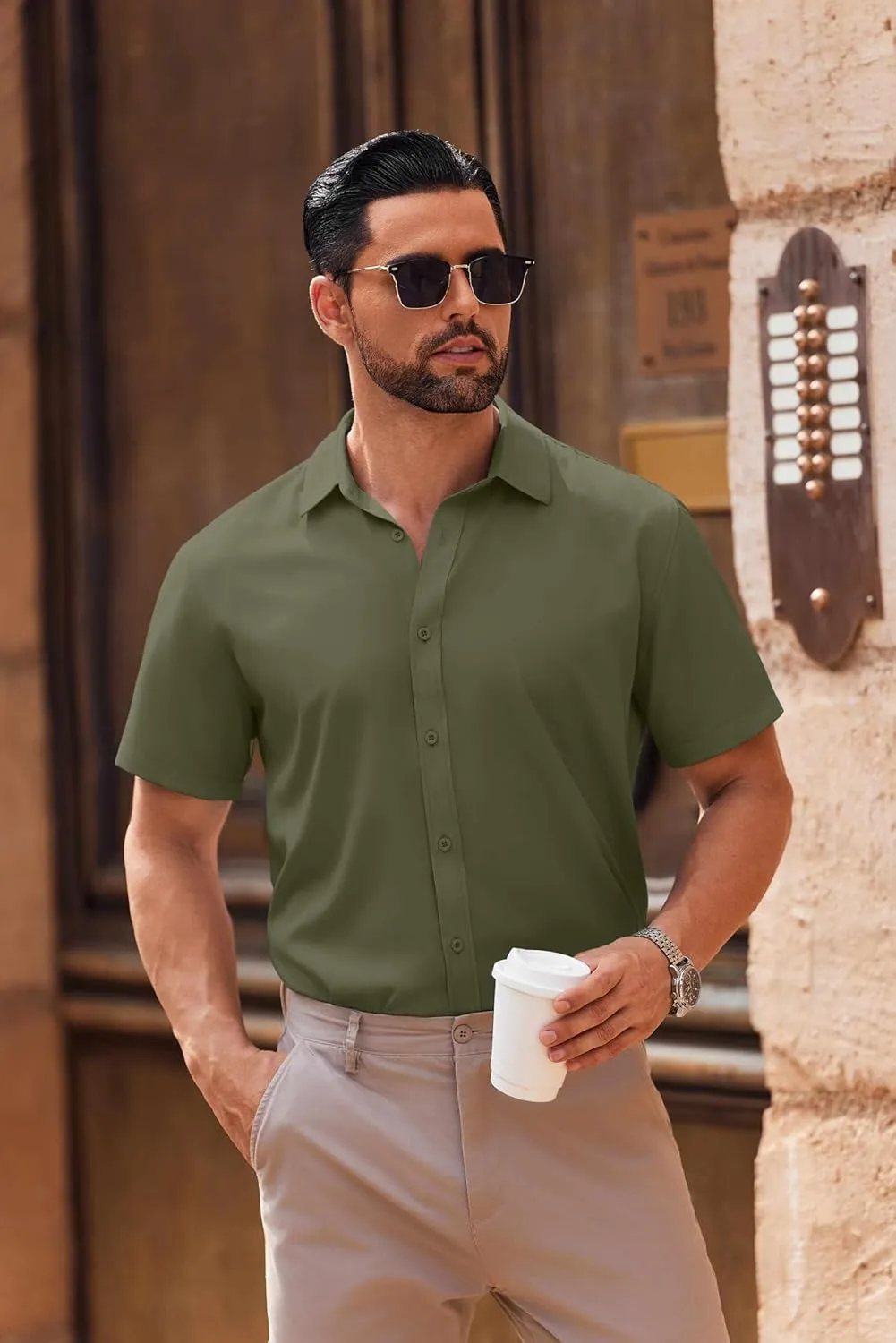 COOFANDY Men's Casual Button Down Shirts Short Sleeve Summer Untucked Dress Shirts