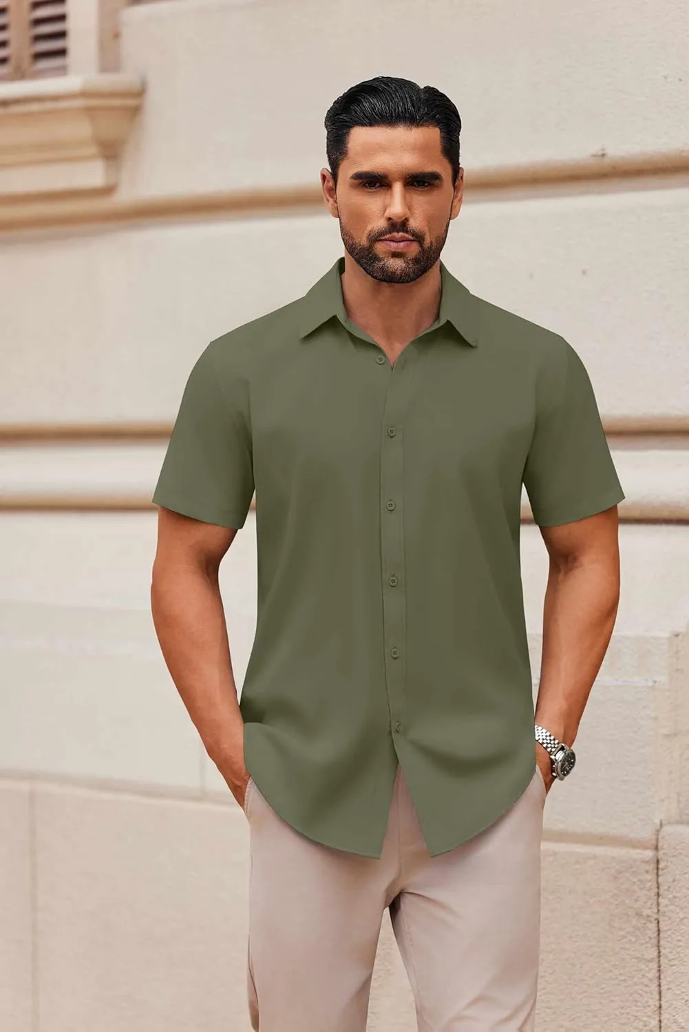 COOFANDY Men's Casual Button Down Shirts Short Sleeve Summer Untucked Dress Shirts