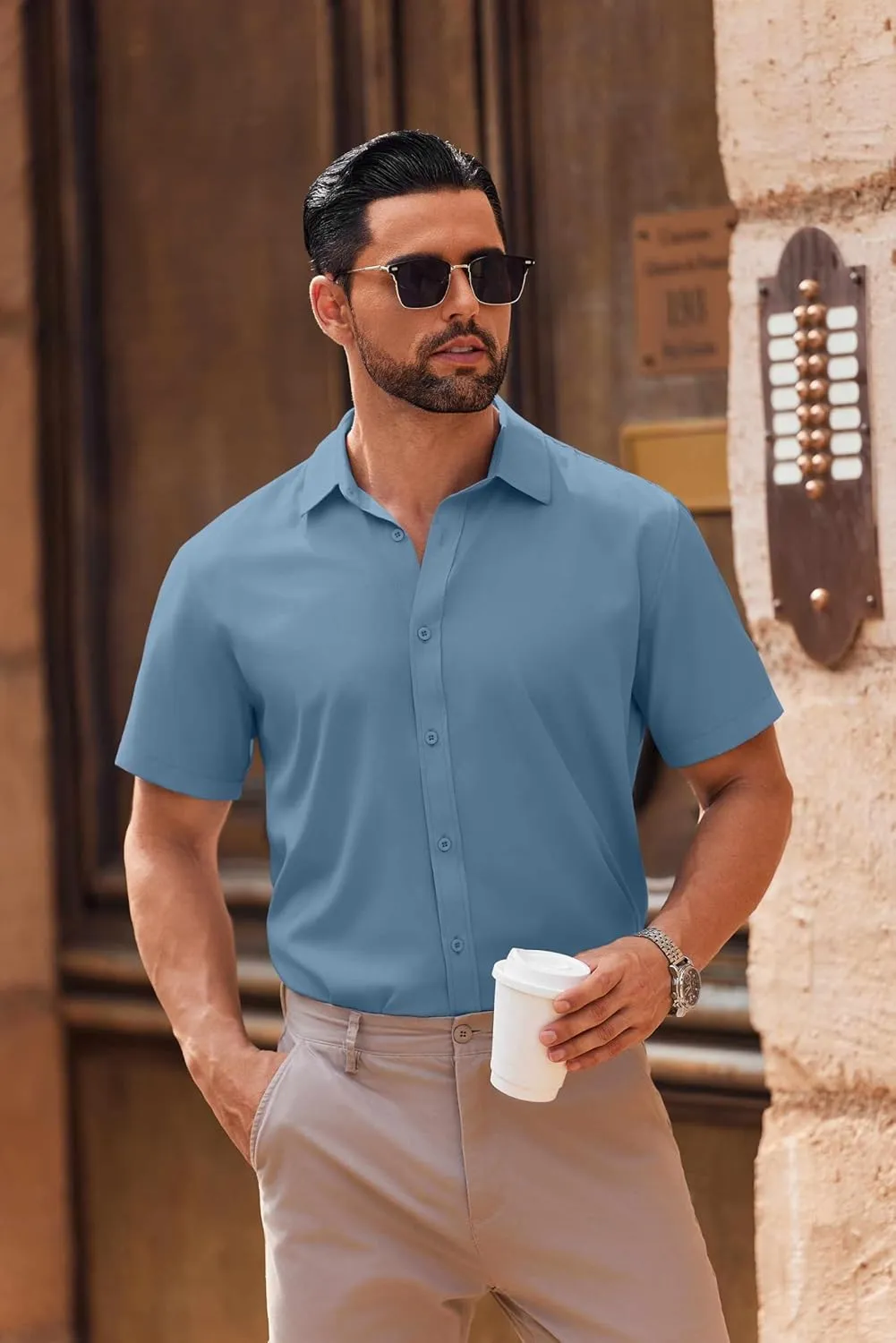 COOFANDY Men's Casual Button Down Shirts Short Sleeve Summer Untucked Dress Shirts