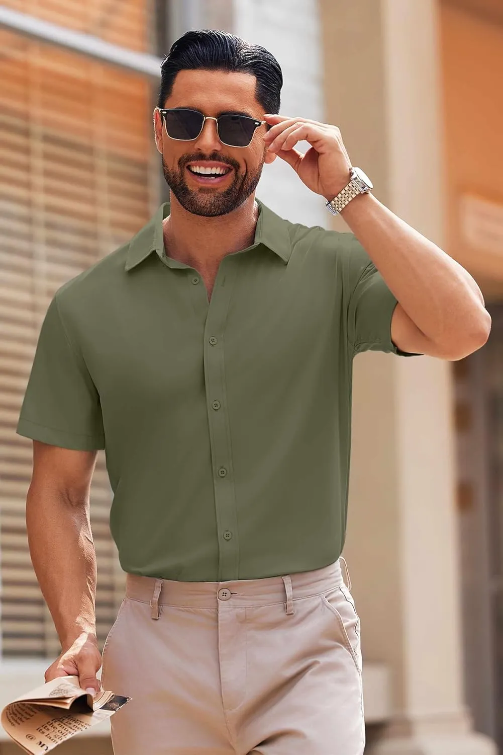 COOFANDY Men's Casual Button Down Shirts Short Sleeve Summer Untucked Dress Shirts
