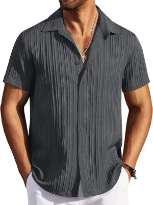COOFANDY Men's Casual Button Down Shirts Short Sleeve Textured Summer Beach Shirts
