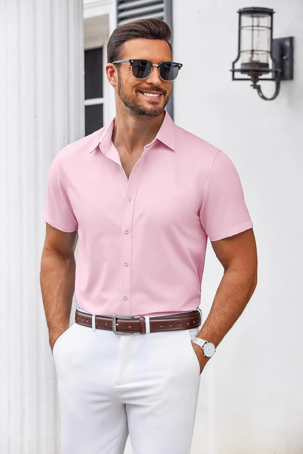 COOFANDY Men's Casual Dress Shirts Short Sleeve Wrinkle Free Casual Button Down Shirts