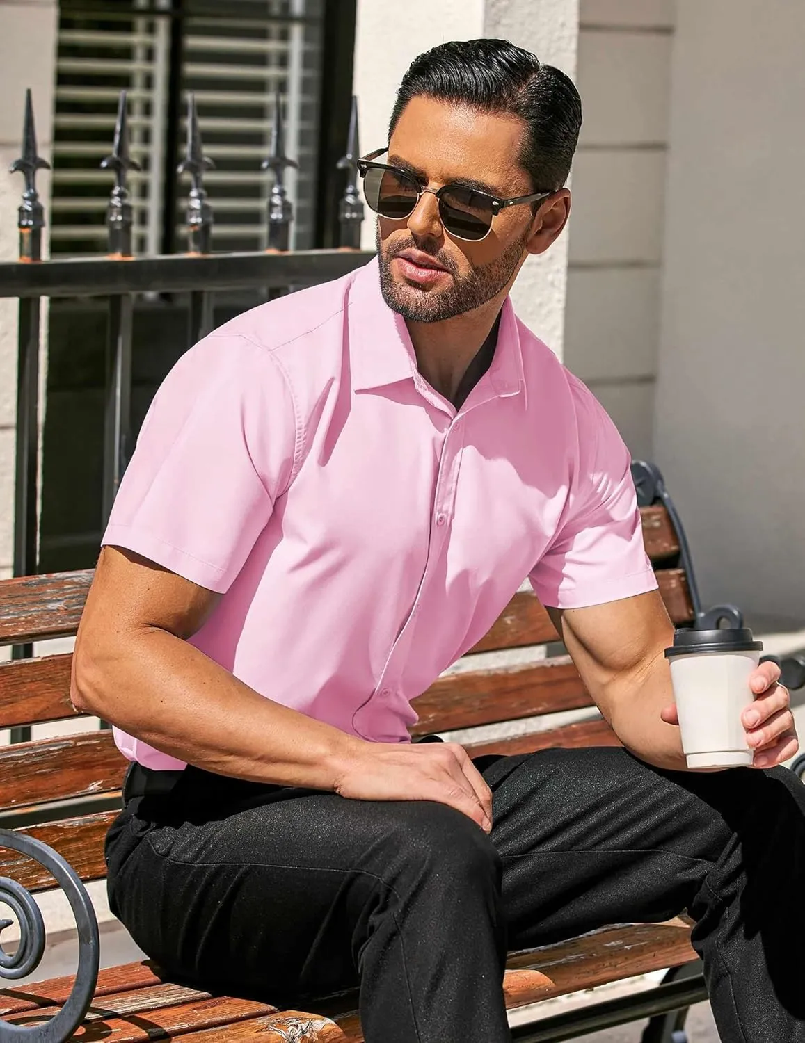 COOFANDY Men's Casual Dress Shirts Short Sleeve Wrinkle Free Casual Button Down Shirts