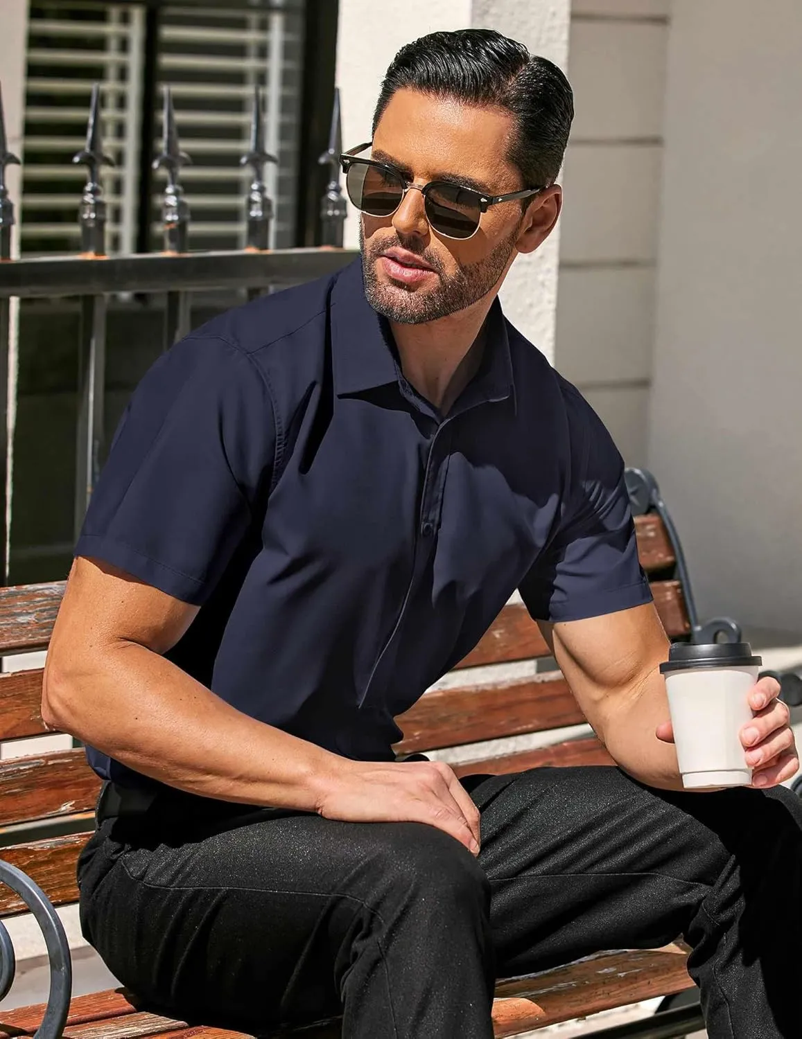 COOFANDY Men's Casual Dress Shirts Short Sleeve Wrinkle Free Casual Button Down Shirts