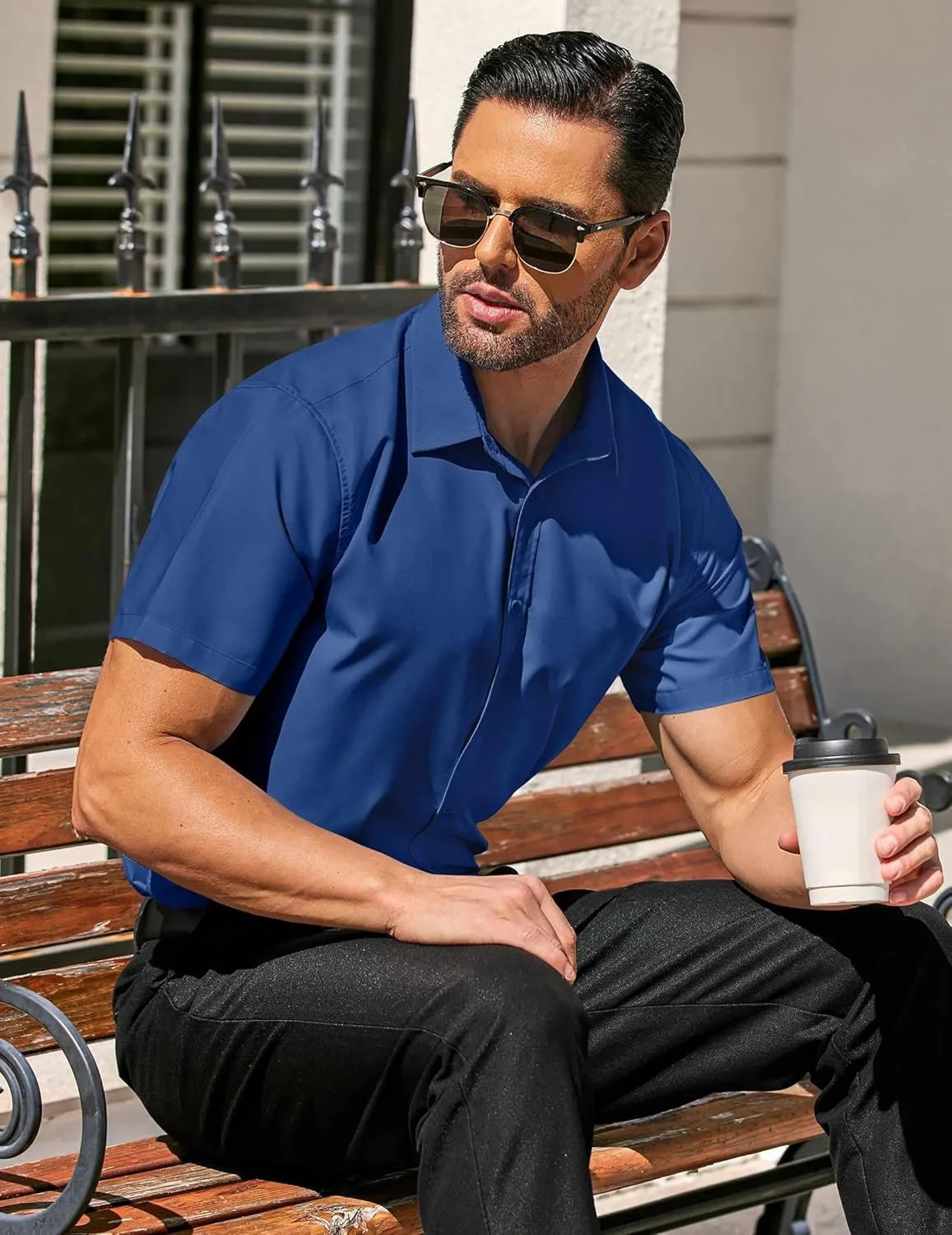 COOFANDY Men's Casual Dress Shirts Short Sleeve Wrinkle Free Casual Button Down Shirts