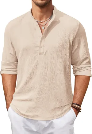 COOFANDY Men's Casual Henley Shirts Long Sleeve Hippie Beach T Shirts Yoga Summer Top