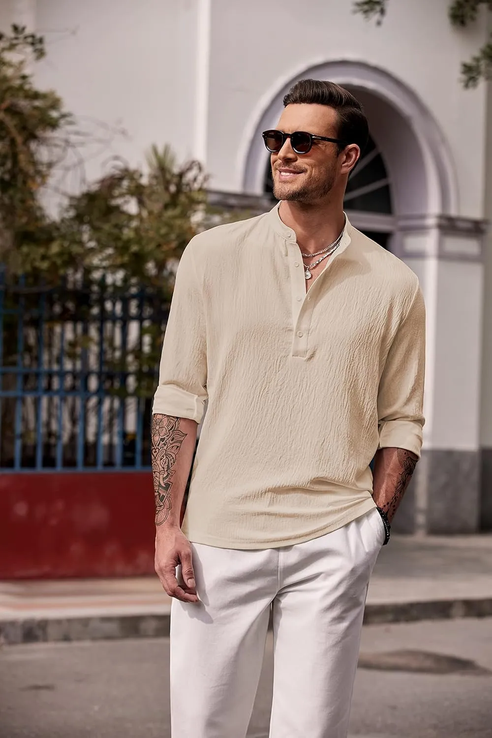 COOFANDY Men's Casual Henley Shirts Long Sleeve Hippie Beach T Shirts Yoga Summer Top