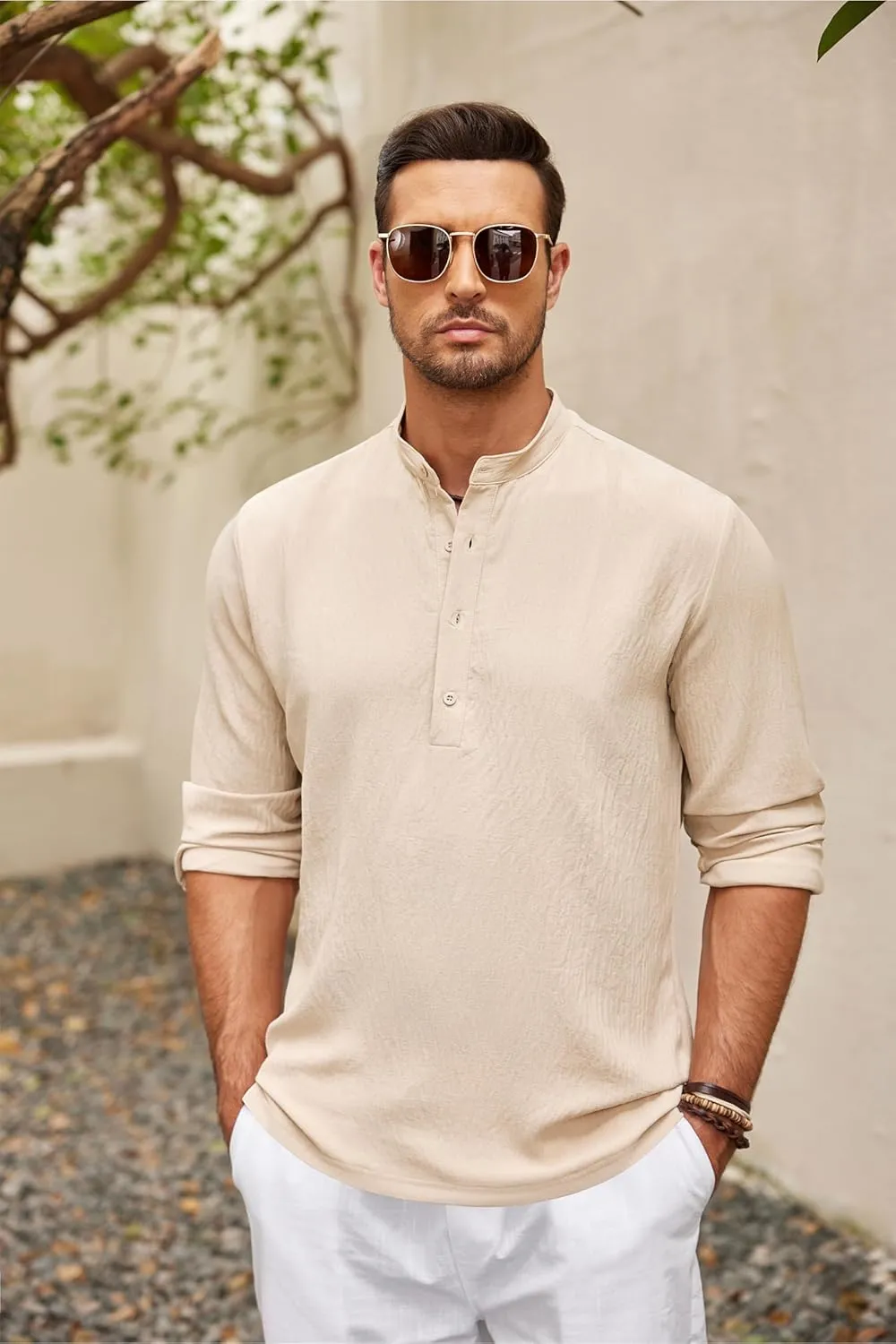 COOFANDY Men's Casual Henley Shirts Long Sleeve Hippie Beach T Shirts Yoga Summer Top