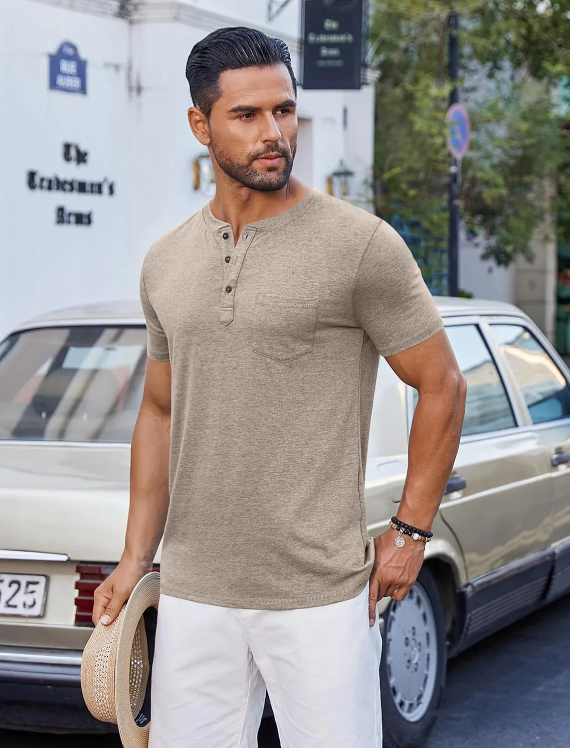 COOFANDY Men's Casual Henley Shirts Short Sleeve Pocket T-Shirts Lightweight Button Henley Pullover Basic Tees