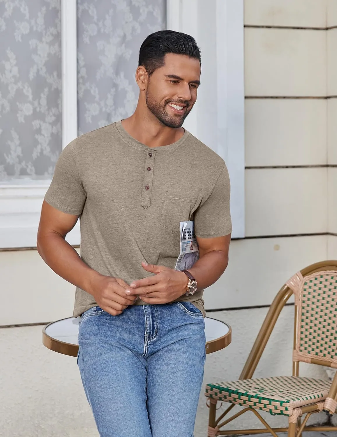 COOFANDY Men's Casual Henley Shirts Short Sleeve Pocket T-Shirts Lightweight Button Henley Pullover Basic Tees